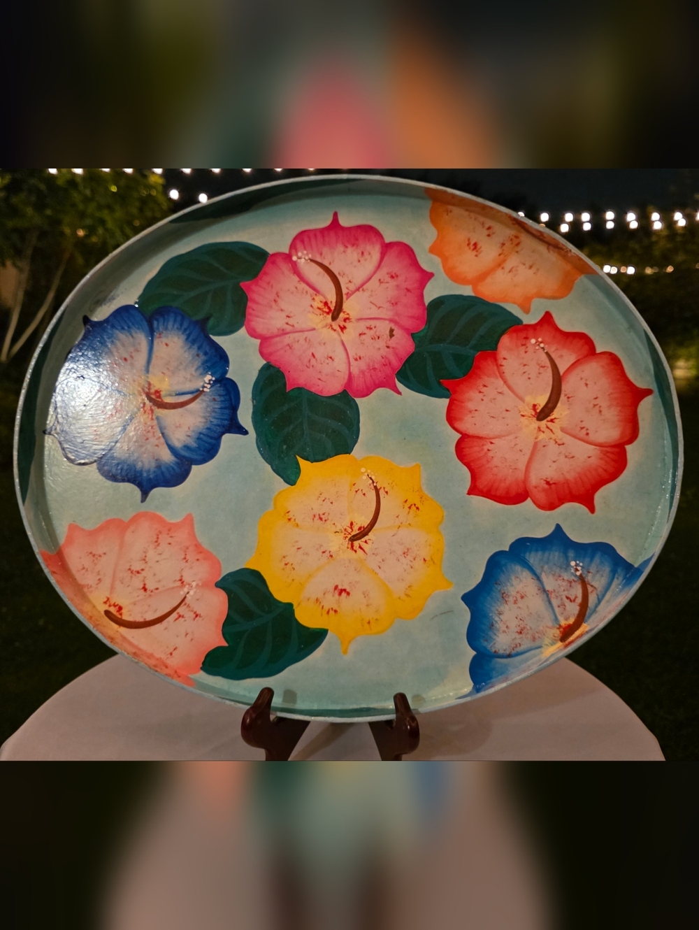 Large Hand Painted Floral Papier Mache Serving Tray | Signed | Vintage Decor